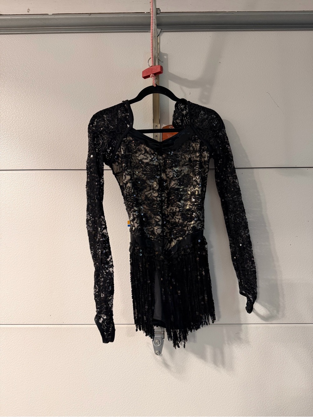 Weissman Black Lace Sequin Fringe Bodysuit/Dance Dress